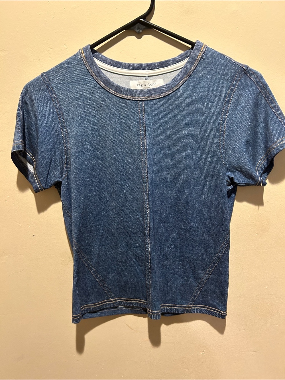 rag n bone stretchy blue jean shirt